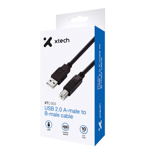 Cable USB 2.0 A-macho a B-macho 10ft Xtech XTC-303